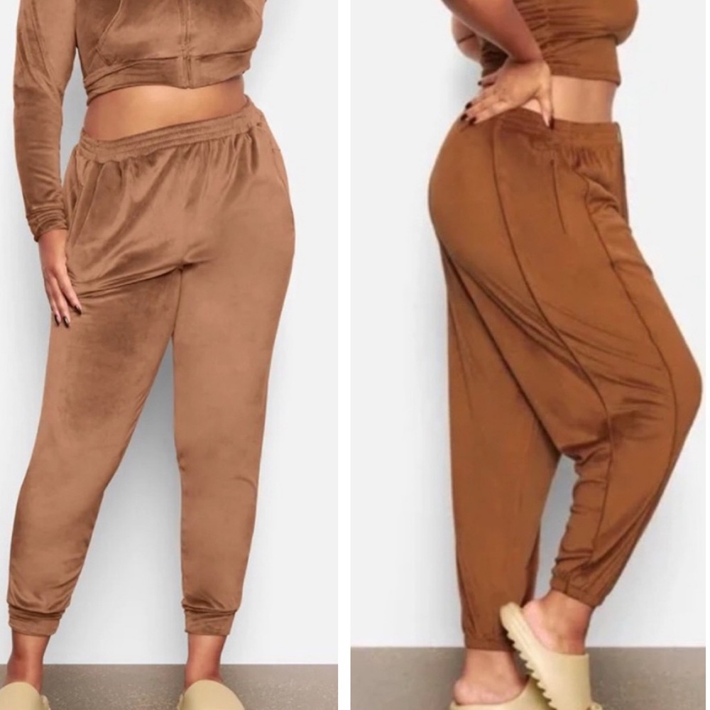 Skims Velour High Waist Brown Joggers Sweatpants Size XL